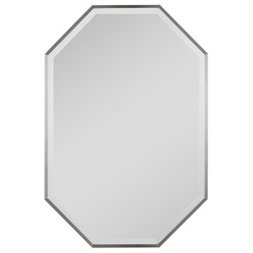 Elegant Classic Silver Octagon Wall Mirror Vanity 30" Sleek Steel Minimalist