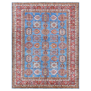 Denim Blue Caucasian Design Super Kazak Organic Wool Handknotted Rug,9'2"x11'10"