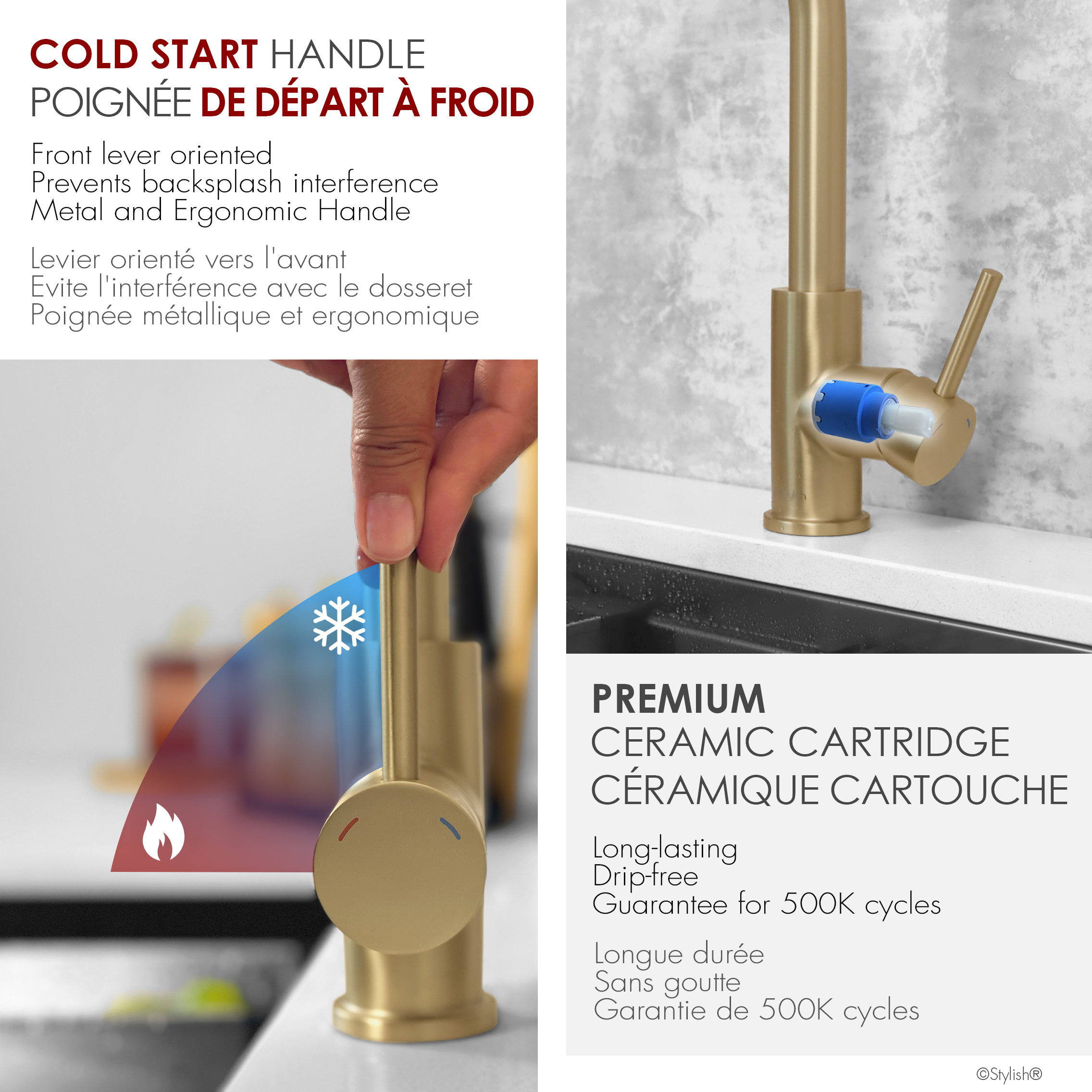 Single Handle Pull Down Kitchen Faucet With Reversible Osmosis, Brushed Gold