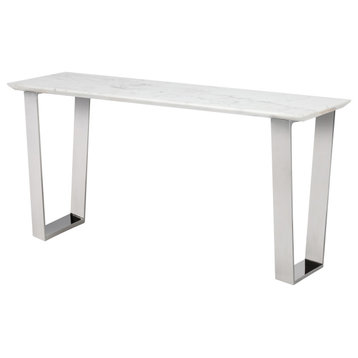 Catrine Console Table, White Marble/Polished Stainless