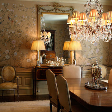 Handprinted Chinoiserie wallpaper in interior design