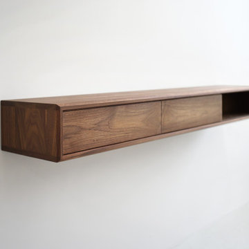 Solid Black Walnut Floating Media Console, Entryway Table w/ Three Compartments