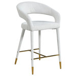 Meridian Furniture - Destiny Counter Stool, Cream, Boucle Fabric - Settle in for a meal with friends seated in this Destiny boucle fabric stool. Soft cream fabric upholstery makes this stool a sleek and inviting option for pairing with your favorite counter table. The rounded back adds comfort to mealtime and lends the stool a chic, eye-grabbing touch, while tapered legs topped with gold tips give the stool an elegant finish.
