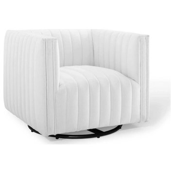 Aria White Tufted Swivel Upholstered Armchair