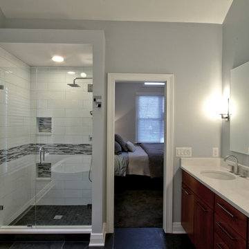 Alcove Shower and Dual Sconce Vanity
