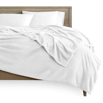 Bare Home Microplush Fleece Blanket, White, Full/Queen