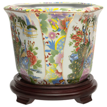 10" Satsuma Birds and Flowers Porcelain Flower Pot