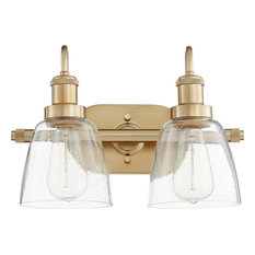 2-Light Clear Seeded Vanity Fixture, Aged Brass