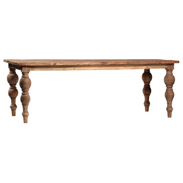 Campbell Rectangular Reclaimed Mindi Wood Carved 4-Leg Dining Table, 86" Width