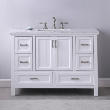 Isla White White Bathroom Vanity Set, 48", Without Mirror