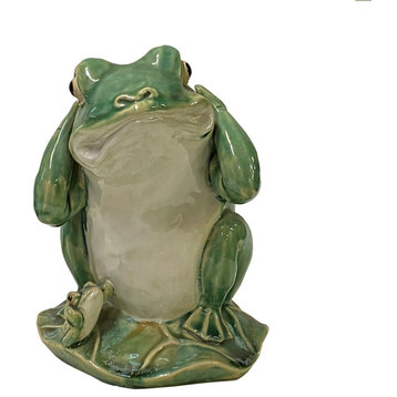 Handmade Light Green Small Ceramic Animal Frogs Figure Display Art Hws2747