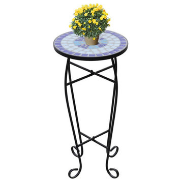 vidaXL Side Table Mosaic Ceramic Blue White Garden Plant Stand Holder Coffee