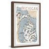 "Michigan Illustrated Map" Framed Painting Print, 24"x36"