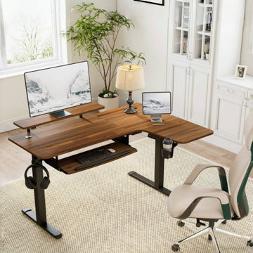 L-shaped corner sit-stand desk setup: minimalist office