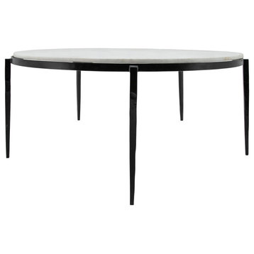 Metal, 34x15" Side Table With Marble Top, Black