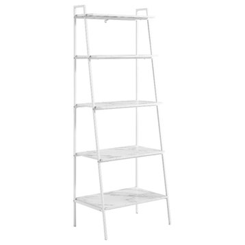 72" Tall Metal & Wood Ladder Shelf - White Marble