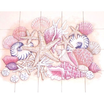 Sea Shell Kiln Fired Ceramic Mural Star Fish Conch Backsplash, 20-Piece Set