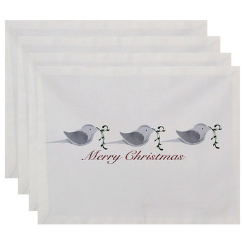 Merry Dot Decorative Holiday Word Print Placemat, Set of 4, Gray