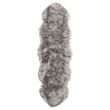 Plush and Soft Faux Sheepskin Fur Shag Area Rug, Gray, 2' X 6' Shaped