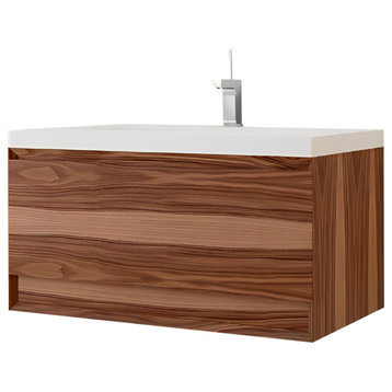M Collection Wall Mount Vanity, 60" x 18", Walnut Natural