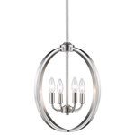 Golden Lighting - Colson 4-Light Chandelier, Pewter - The Colson Collection is a transitional industrial-chic design. Ideal for lofts, farmhouses and contemporary interiors, curvaceous arms sit inside simple round frames. The collection is extensive with ceiling and wall fixtures. The ceiling hung fixtures may be purchased with or without metal mesh shades. The optional shades shield the exposed candelabra bulbs of these elemental fixtures. All wall fixtures include shades. The fixtures are available in two finishes: a soft Pewter and a dark Etruscan Bronze to suit your tastes.