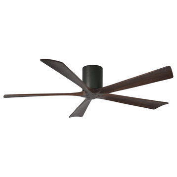 IreneH 5-Blade Hugger Paddle Fan With Walnut Tone Blades, Black Finish, 60"