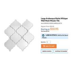 Large Arabesque Whisper White Mesh Mosaic Flat Finish Tile - Wall And Floor Tile