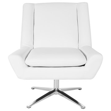 Faux Leather Guest Chair, White Faux Leather and Aluminum Base, White