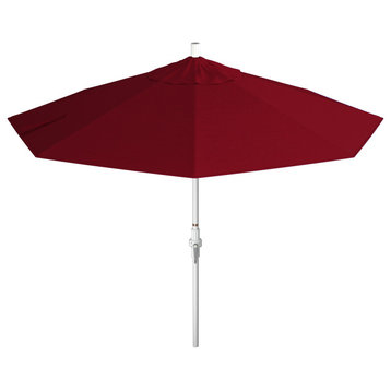 9' Patio Umbrella White Pole Ribs Collar Tilt Crank Lift Pacific Premium, Red