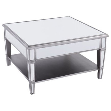 Contemporary Coffee Table, Mirrored Design With Tapered Legs & Silver Accents