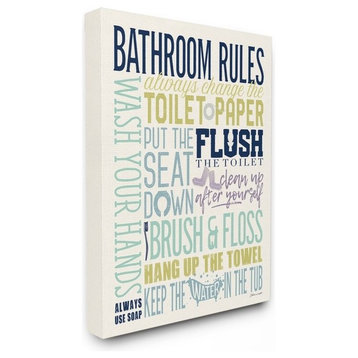 Bathroom Rules Aqua Blue Green and Purple Colorful Typography, Canvas, 11"x14"