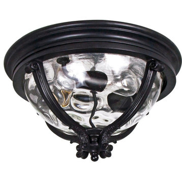 Camden 3-Light Outdoor Ceiling Mount, Black With Water Glass/Shade