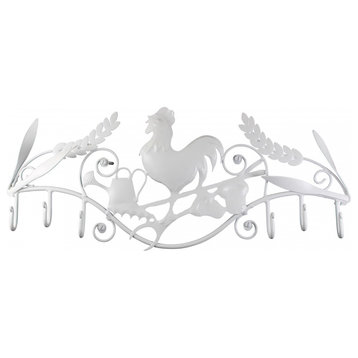 6 Hook Wrought Iron White Rooster |