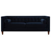 Jack Tuxedo Square Tufted Sofa with Bolster Pillows, 84", Dark Navy Blue Velvet