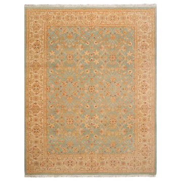 6'1''x8' Hand Knotted Wool 250 KPSI Agra Oriental Area Rug, Aqua Color