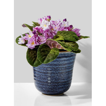 Blue and White Decorative Ceramic Ripple Pot, Blue, Large