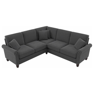 Coventry 87W L Shaped Sectional in Charcoal Gray Herringbone Fabric