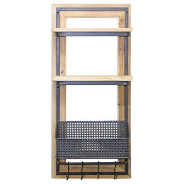 Wall Shelf With Basket 16.75"Lx35.75"H Wood/Metal