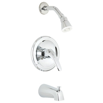 Single Handle Tub And Shower Faucet, Chrome, Matching Lever Handle