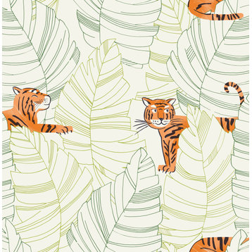 Wallquest DA61204 Hiding Tigers Green and Orange