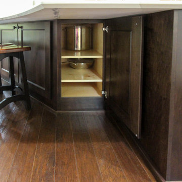 White Kitchen with Espresso Island, Galley Sink, Cambria Britannica Countertop