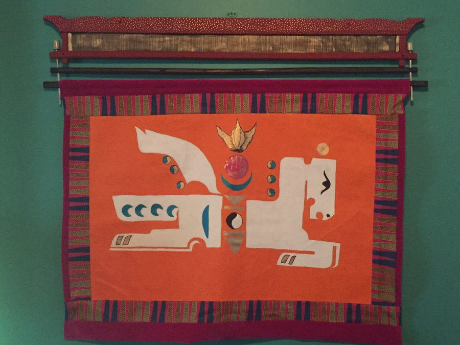 Tibetan WindHorse Wall Hanging with Hand Painted Tibetan Tongkia Hanger