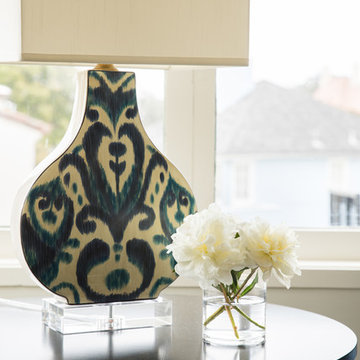 Blue and White Ceramic Lamp with Floral Accent