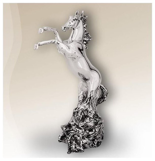 Silver Plated Rearing Horse Sculpture 8006
