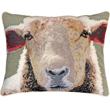 Throw Pillow FARM AND RANCH Needlepoint Sheep Face 16x20 20x16 Ecru