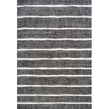 Colonia Berber Stripe Indoor/Outdoor Rug, Black/Ivory, 4'x6'