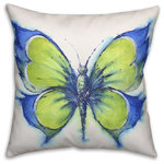 DDCG - Green Butterfly Outdoor Throw Pillow, 16"x16" - Add a little fun to your patio or bring the garden inside with our Green Butterfly Indoor/Outdoor Throw Pillow. This green and blue butterfly throw pillow can be used indoors or outdoors. The spun polyester fabric is stain, mildew and water resistant. Colors include green, white and blue. This decorative throw pillow is designed, printed and assembled in the U.S.A.