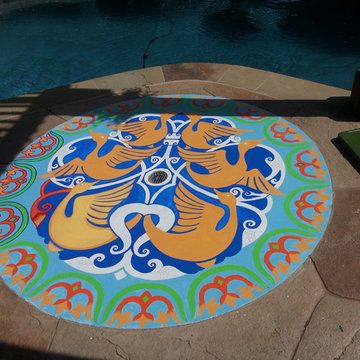 Patio concrete painting by the pool