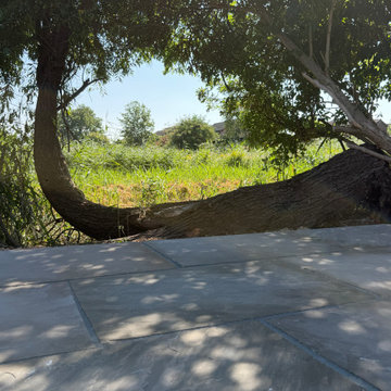 Pale Porcelain Terrace Laid Under a Mature Tree