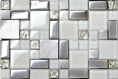 $19.99 Crystal White Glass Mosaic Kitchen Backsplash Tile SSMT104 Silver Stainle